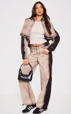 Best PrettyLittleThing Raw Hem Bleach Wash Wide Leg Denim Jeans Grey