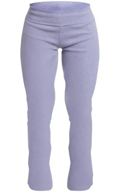 PrettyLittleThing Rib Fold Over Waist Flared Pants Grey