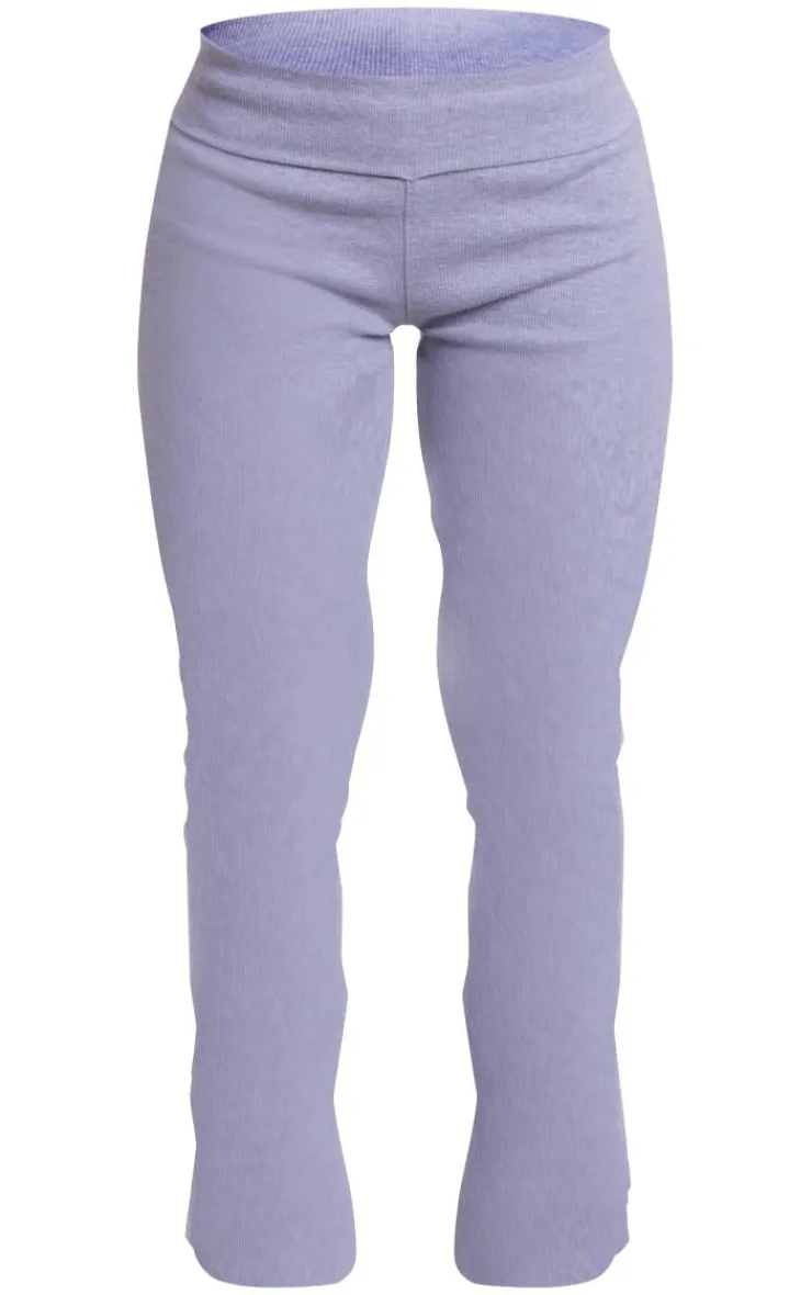 PrettyLittleThing Rib Fold Over Waist Flared Pants Grey
