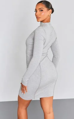 Ribbed Long Sleeve Seam Detail Bodycon Dress-PrettyLittleThing Sale