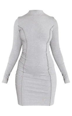 Ribbed Long Sleeve Seam Detail Bodycon Dress-PrettyLittleThing Sale