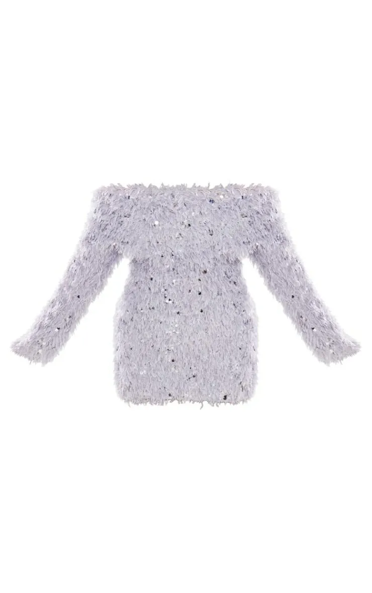 Sequin Faux Feather Bardot Mini Dress-PrettyLittleThing Hot