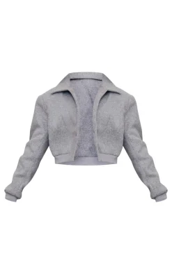PrettyLittleThing Wool Coats*Shoulder Padded Wool Look Cropped Bomber Jacket