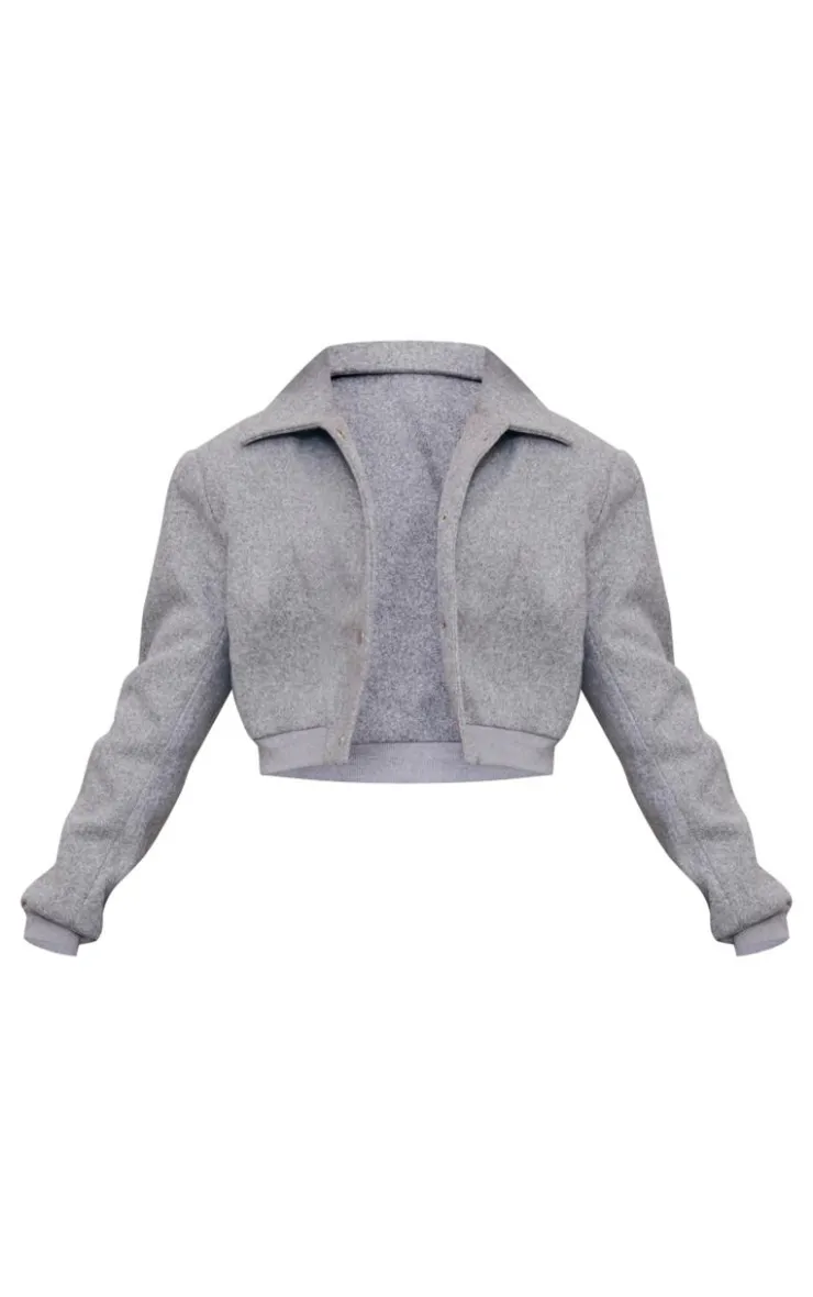 PrettyLittleThing Wool Coats*Shoulder Padded Wool Look Cropped Bomber Jacket
