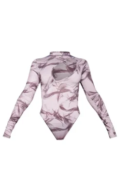 Grey Slinky Printed Cut Out Bodysuit