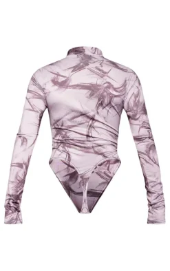 Grey Slinky Printed Cut Out Bodysuit