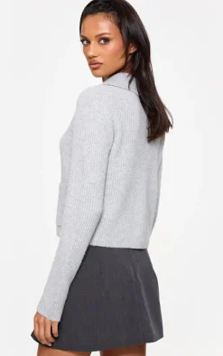 PrettyLittleThing Cardigans*Soft Textured Knit Button Up Collar Detail Cardigan