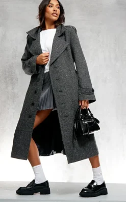 PrettyLittleThing Wool Coats*Speckled Wool Look Military Coat