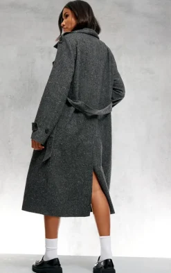 PrettyLittleThing Wool Coats*Speckled Wool Look Military Coat