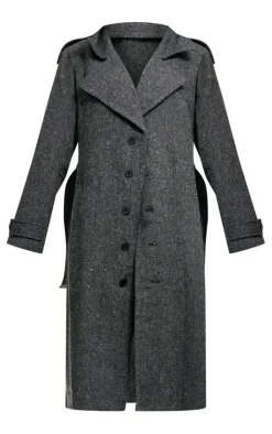PrettyLittleThing Wool Coats*Speckled Wool Look Military Coat