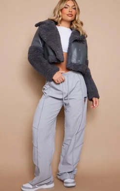 PrettyLittleThing Aviator Jackets*Statement Borg Trim Faux Leather Aviator Jacket