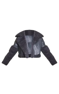PrettyLittleThing Aviator Jackets*Statement Borg Trim Faux Leather Aviator Jacket