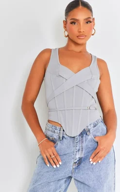 PrettyLittleThing Corsets*Stretch Woven Boned Cross Detail Corset