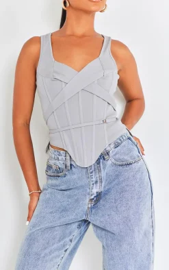 PrettyLittleThing Corsets*Stretch Woven Boned Cross Detail Corset