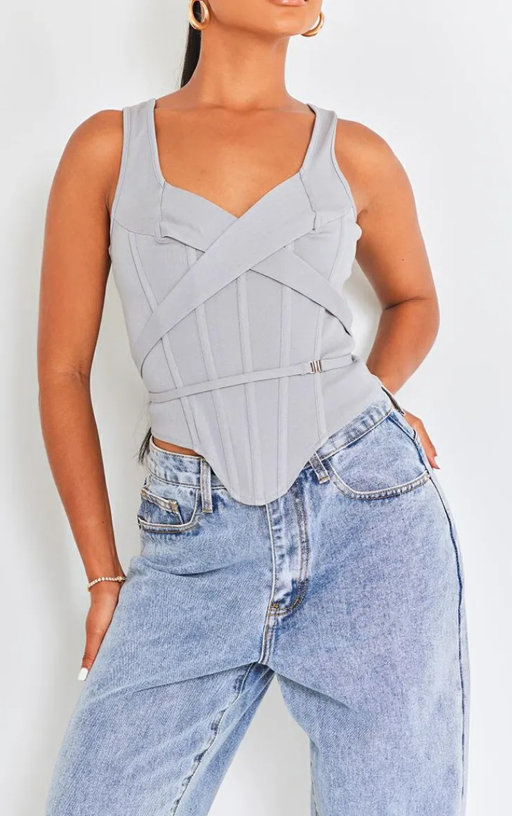 PrettyLittleThing Corsets*Stretch Woven Boned Cross Detail Corset