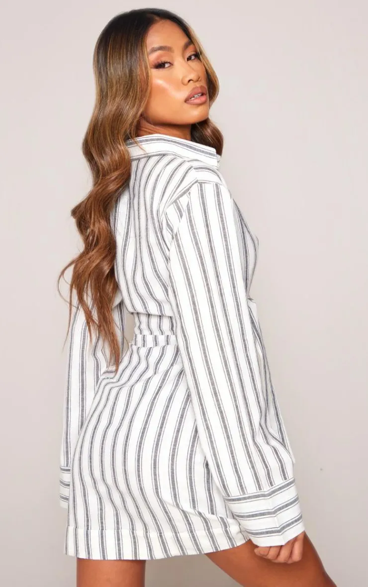 Stripe Knot Front Long Sleeve Shirt Dress-PrettyLittleThing Discount