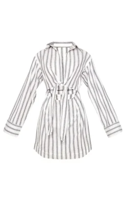 Stripe Knot Front Long Sleeve Shirt Dress-PrettyLittleThing Discount