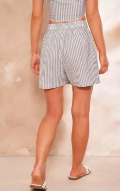 Outlet PrettyLittleThing Stripe Linen Look Tailored Shorts Grey
