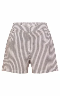 Outlet PrettyLittleThing Stripe Linen Look Tailored Shorts Grey