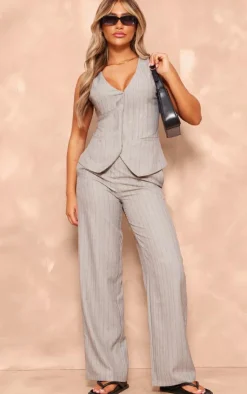 Online PrettyLittleThing Striped Tailored Woven Wide Leg Pants Grey
