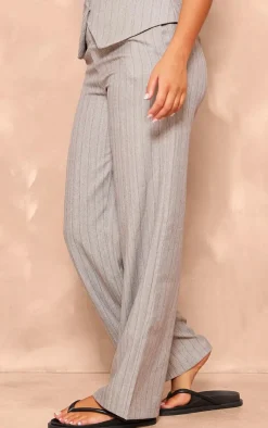 Online PrettyLittleThing Striped Tailored Woven Wide Leg Pants Grey