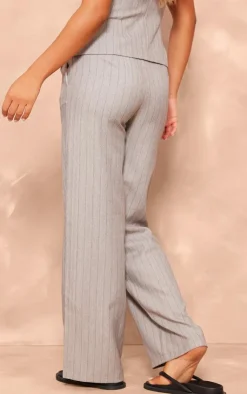 Online PrettyLittleThing Striped Tailored Woven Wide Leg Pants Grey