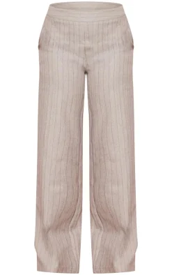 Online PrettyLittleThing Striped Tailored Woven Wide Leg Pants Grey