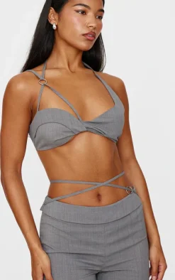 Sale PrettyLittleThing Tailored Twist Bust Detail Bralet Grey
