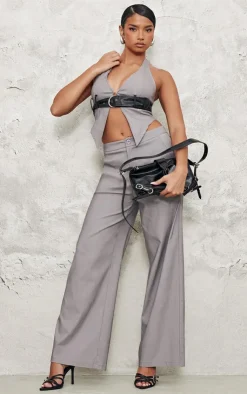 New PrettyLittleThing Tailored Wide Leg Pants Grey