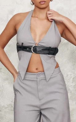 New PrettyLittleThing Tailored Wide Leg Pants Grey