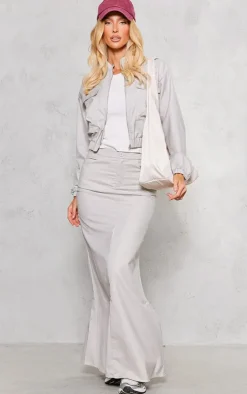 New PrettyLittleThing Tailored Woven Fitted Split Hem Maxi Skirt Grey