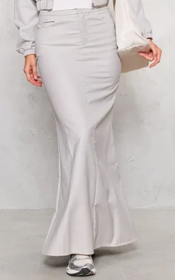 New PrettyLittleThing Tailored Woven Fitted Split Hem Maxi Skirt Grey