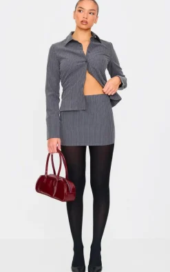 Online PrettyLittleThing Tailored Woven Glitter Pinstripe Micro Mini Skirt Grey