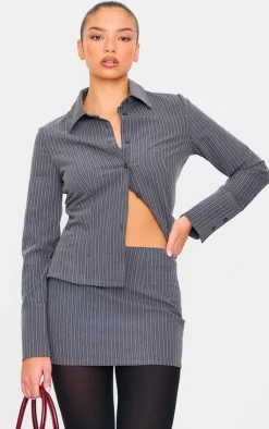 Online PrettyLittleThing Tailored Woven Glitter Pinstripe Micro Mini Skirt Grey