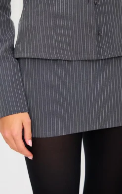 Online PrettyLittleThing Tailored Woven Glitter Pinstripe Micro Mini Skirt Grey