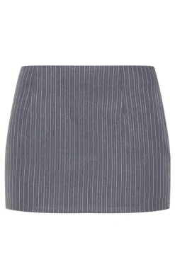 Online PrettyLittleThing Tailored Woven Glitter Pinstripe Micro Mini Skirt Grey