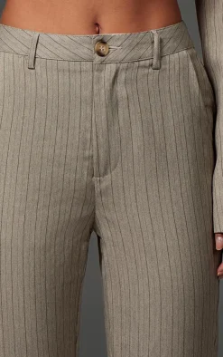 Hot PrettyLittleThing Tailored Woven Pinstripe Slim Flare Pants Grey