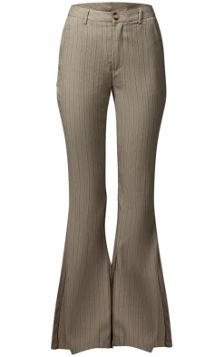 Hot PrettyLittleThing Tailored Woven Pinstripe Slim Flare Pants Grey