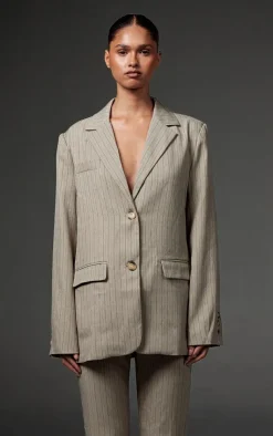 Sale PrettyLittleThing Tailored Woven Pinstripe Oversized Blazer Grey