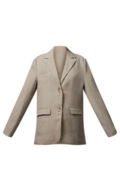 Sale PrettyLittleThing Tailored Woven Pinstripe Oversized Blazer Grey