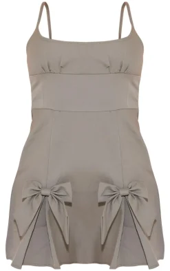 Tailored Woven Pleated Bow Shift Dress-PrettyLittleThing Sale