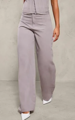 Online PrettyLittleThing Tailored Woven Straight Leg Pant Grey
