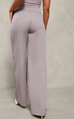 Online PrettyLittleThing Tailored Woven Straight Leg Pant Grey