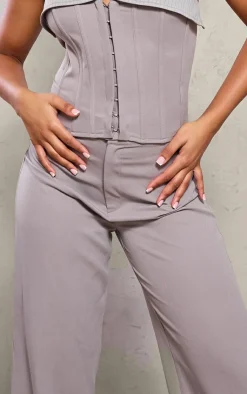 Online PrettyLittleThing Tailored Woven Straight Leg Pant Grey