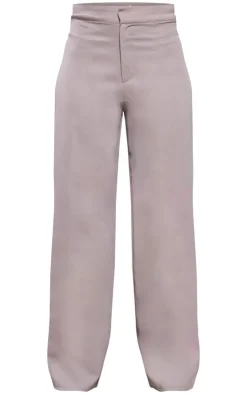 Online PrettyLittleThing Tailored Woven Straight Leg Pant Grey