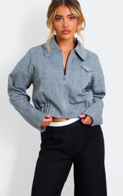 PrettyLittleThing Bomber Jackets*Textured Collar Detail Cropped Bomber Jacket