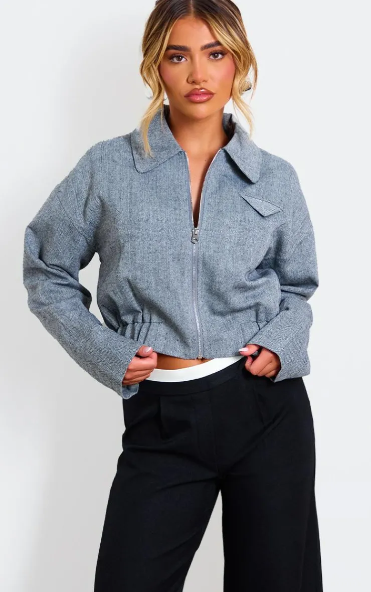 PrettyLittleThing Bomber Jackets*Textured Collar Detail Cropped Bomber Jacket