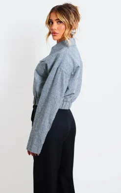 PrettyLittleThing Bomber Jackets*Textured Collar Detail Cropped Bomber Jacket