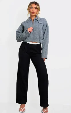 PrettyLittleThing Bomber Jackets*Textured Collar Detail Cropped Bomber Jacket
