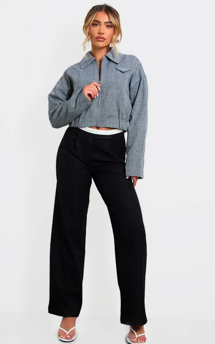 PrettyLittleThing Bomber Jackets*Textured Collar Detail Cropped Bomber Jacket